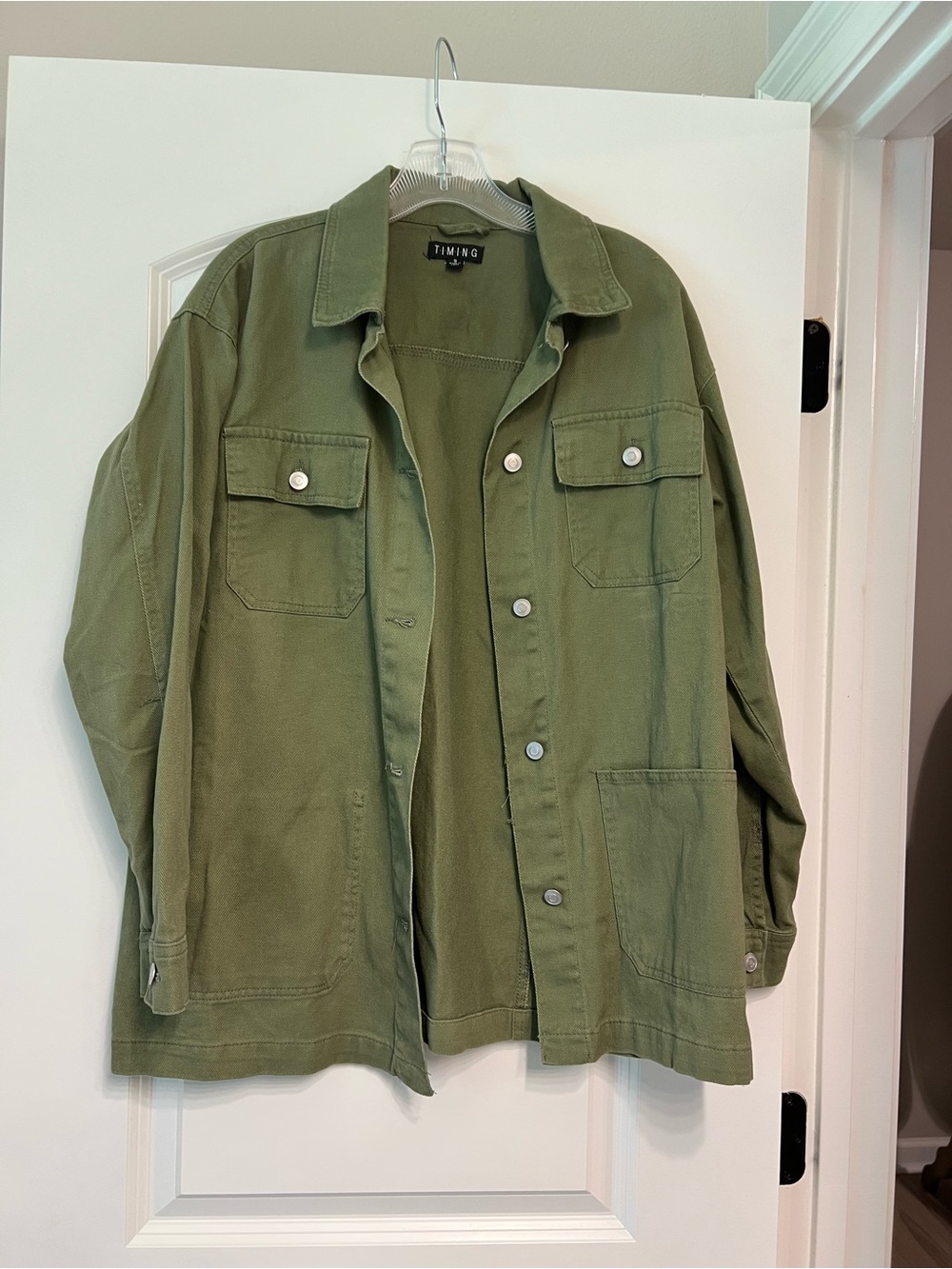 TIMING Oversized Olive Green Utility Jacket
